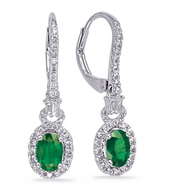 White Gold Emerald & Diamond Earring - E8019-EWG