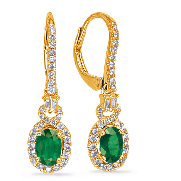 Yellow Gold Emerald & Diamond Earring - E8019-EYG