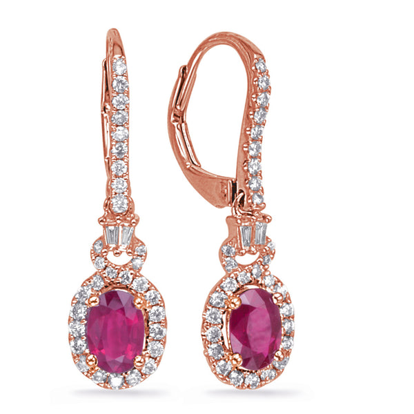 Rose Gold Ruby & Diamond Earring - E8019-RRG
