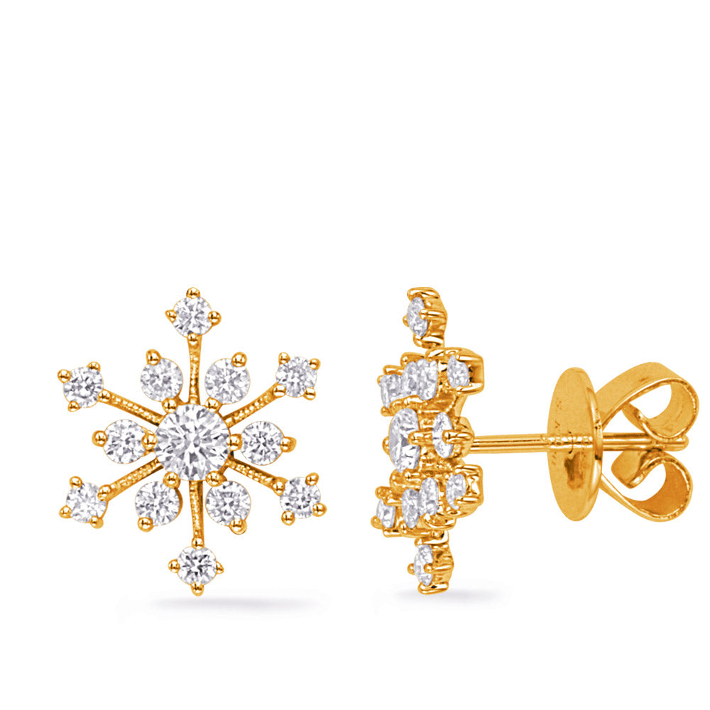 Yellow Gold Diamond Snowflake Earring - E8064YG