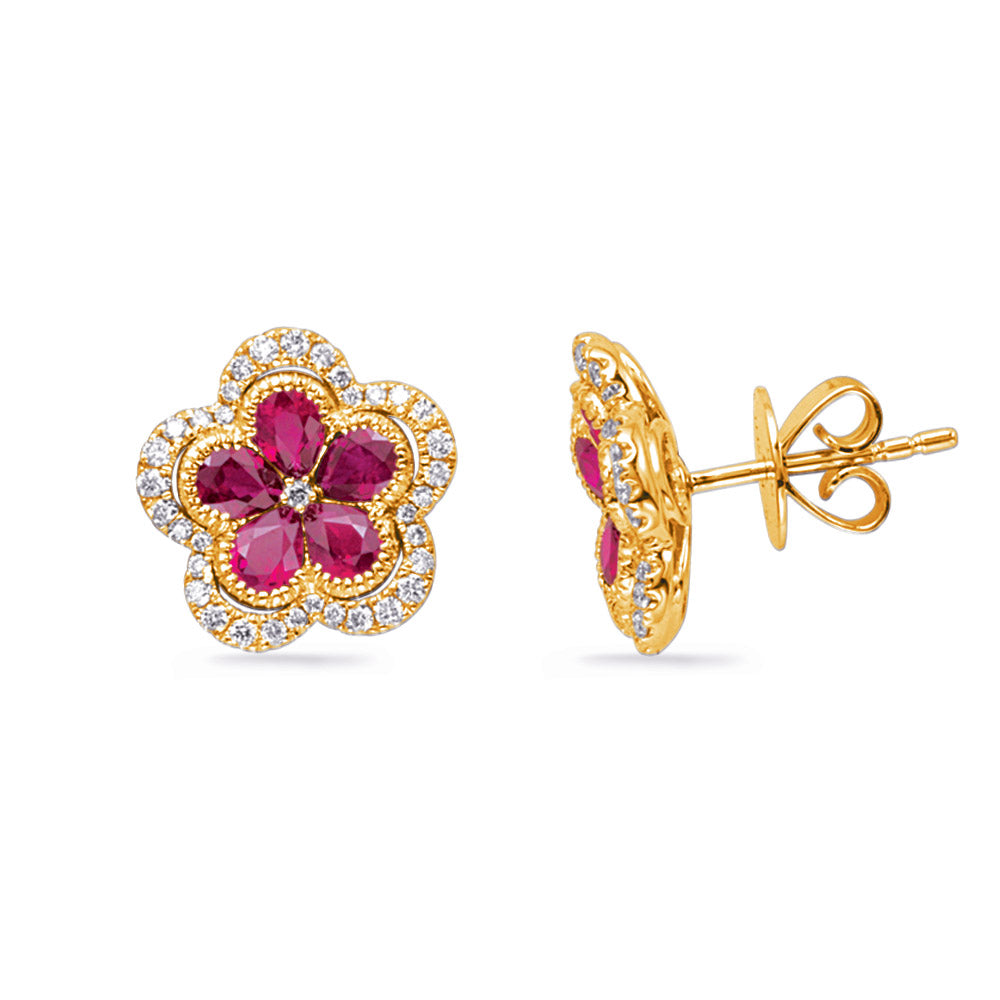 Yellow Gold Diamond & Ruby Earring - E8107-RYG