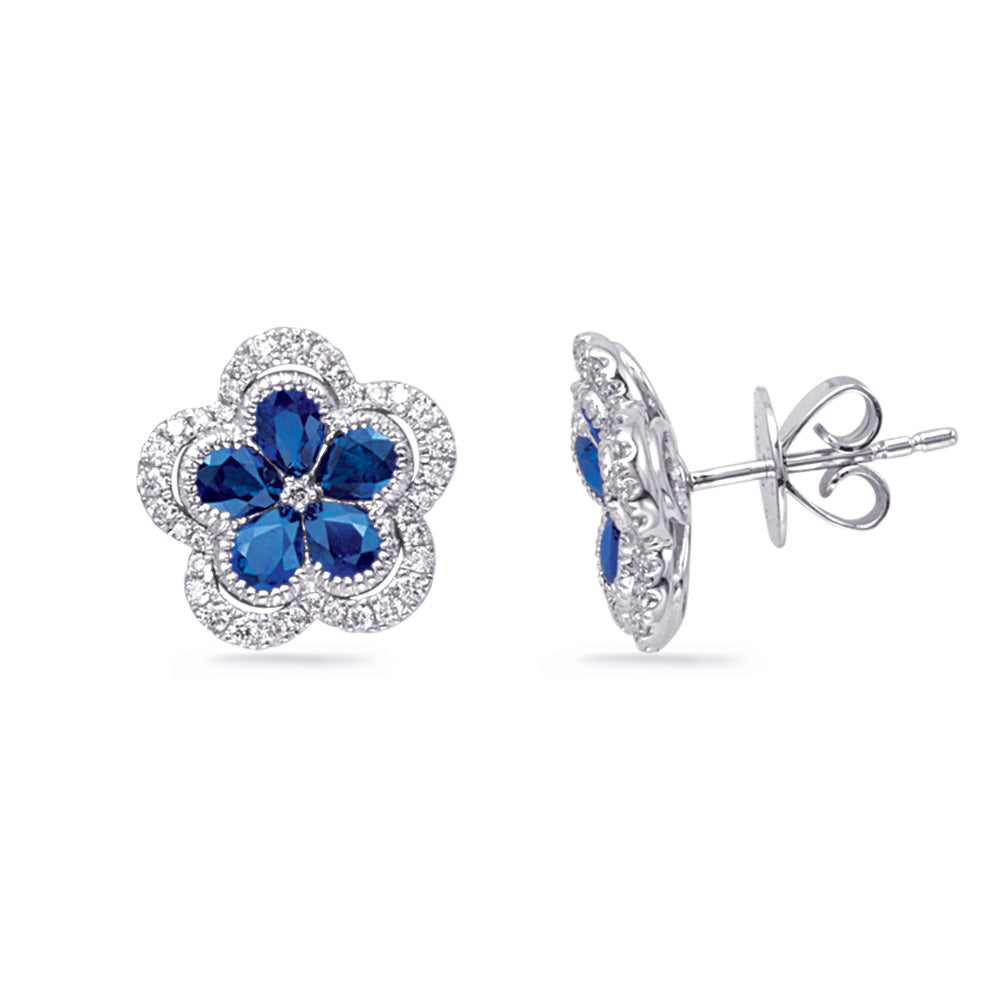 White Gold Diamond & Sapphire Earring - E8107-SWG