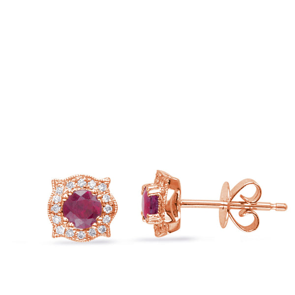 Rose  Gold Diamond & Ruby Earring - E8139-RRG