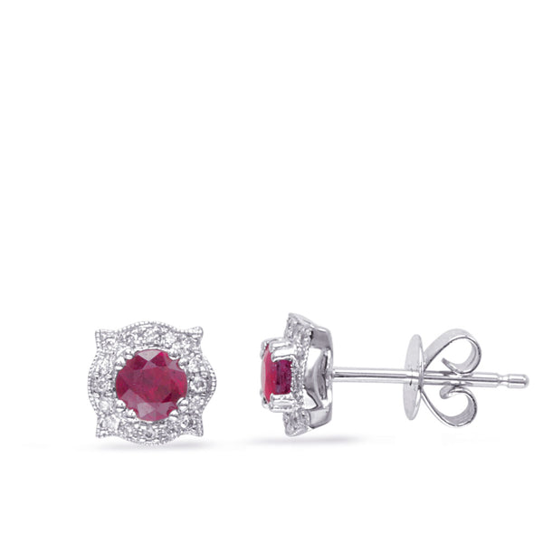 White Gold Diamond & Ruby Earring - E8139-RWG