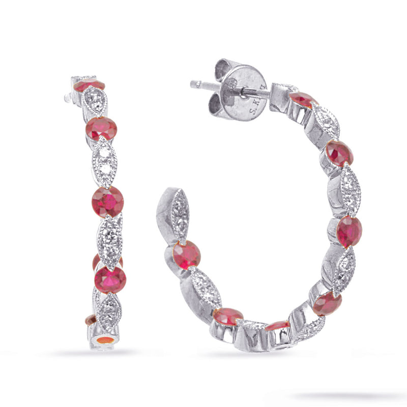 White  Gold Diamond & Ruby Earring - E8142-RWG