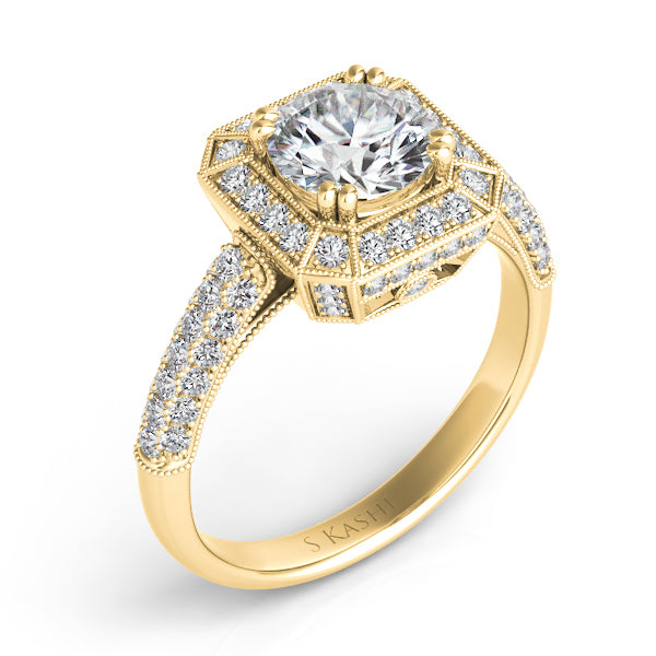 Yellow Gold Engagement Ring Pave - EN7066-2YG