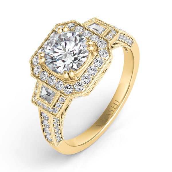 Yellow Gold Halo Engagement Ring - EN7160-1YG