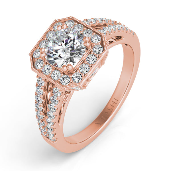 Rose Gold Halo Engagement Ring - EN7203RG