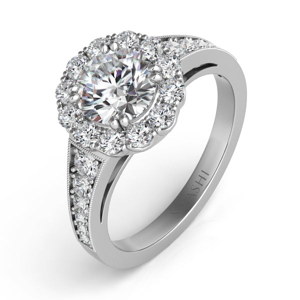 White Gold Halo Engagement Ring - EN7292-15RDWG