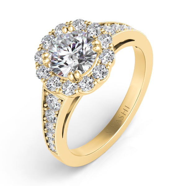 Yellow Gold Halo Engagement Ring - EN7292-1RDYG