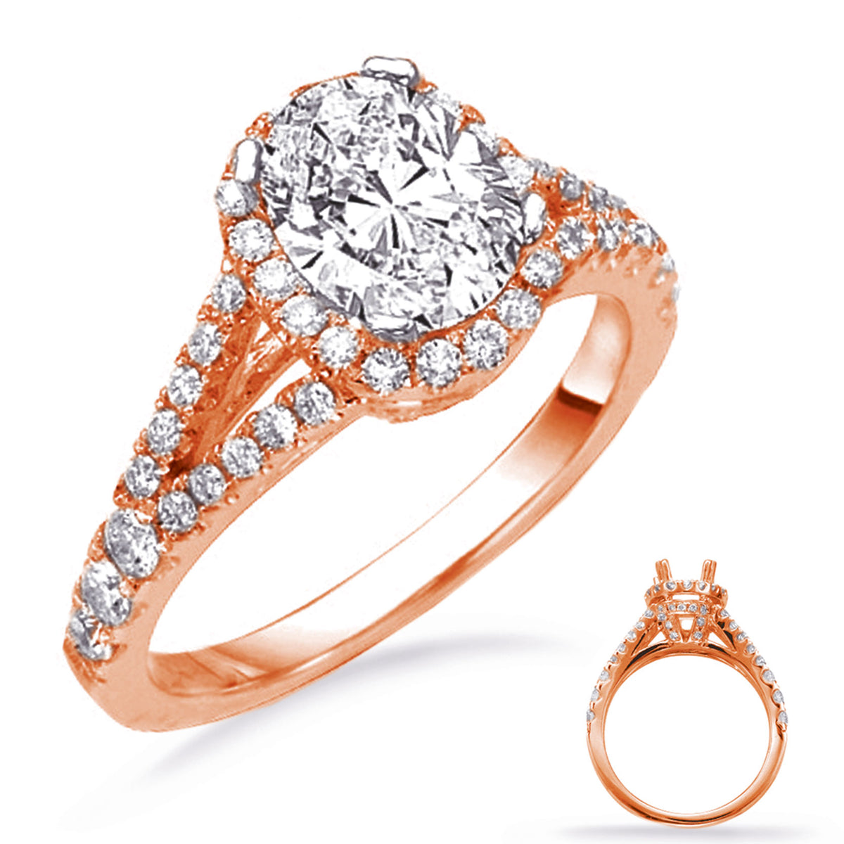 Rose Gold Pave Engagement Ring - EN7303-6X4MRG