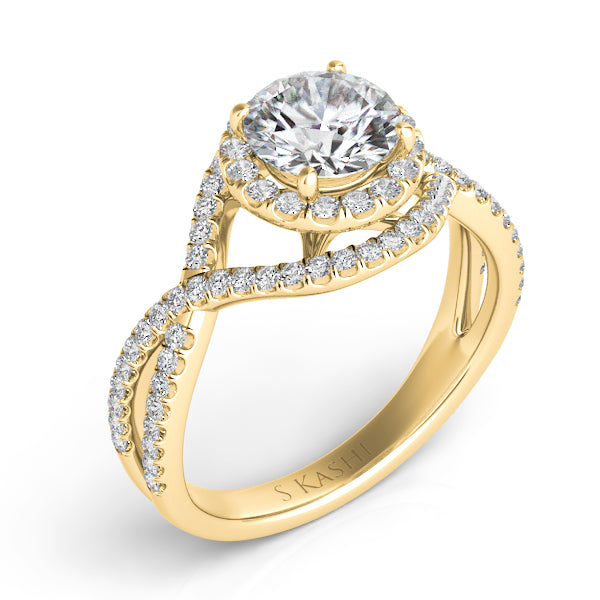 Yellow Gold Halo Engagement Ring - EN7368-1YG