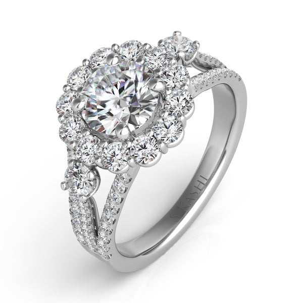 White Gold Halo Engagement Ring - EN7415-125WG