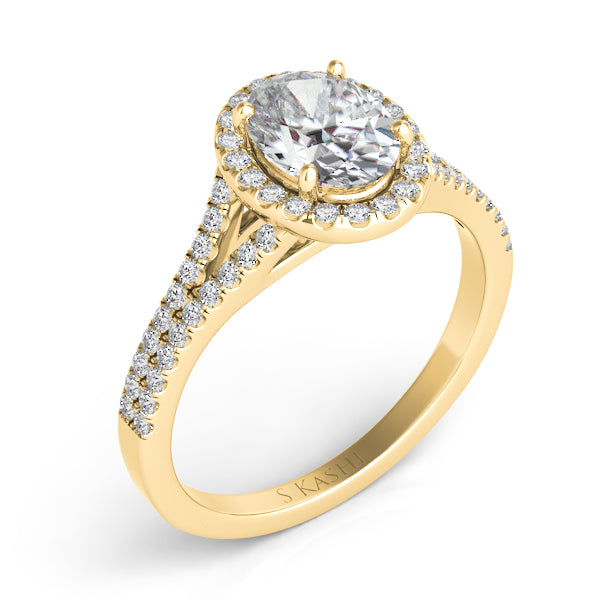 Yellow Gold Halo Engagement Ring - EN7555-10X8MYG