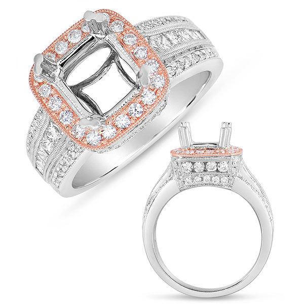 Rose & White Gold Halo Engagement Ring - EN7559-2RW