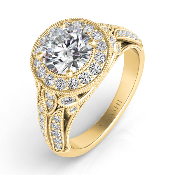 Yellow Gold Halo Engagement Ring - EN7560-125YG