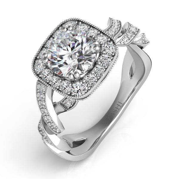 White Gold Pave Halo Ring - EN7563-1WG