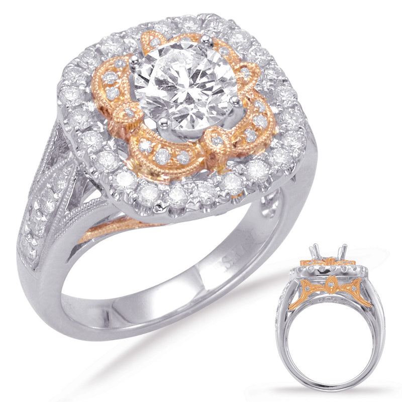 Rose & White Gold Halo Engagement Ring - EN7741-1RW