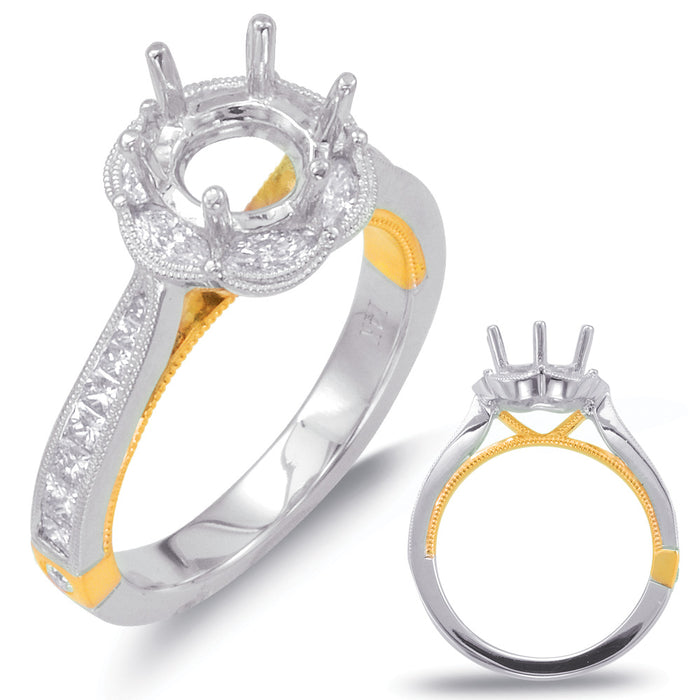 Yellow & White Gold Halo Engagement Ring - EN7802-75YW