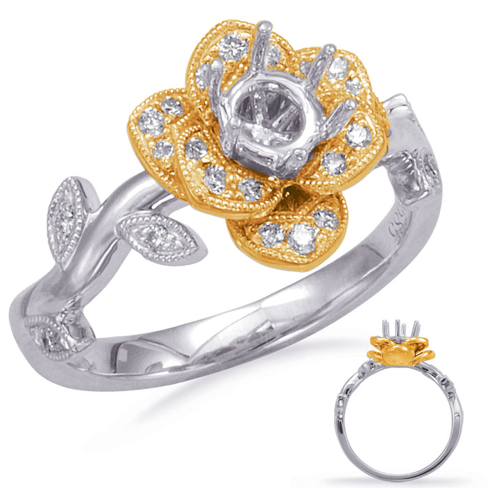 White & Yellow Gold Halo Engagement Ring - EN7818-125YW