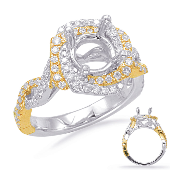 Yellow & White Gold Halo Engagement Ring - EN7822-1YW