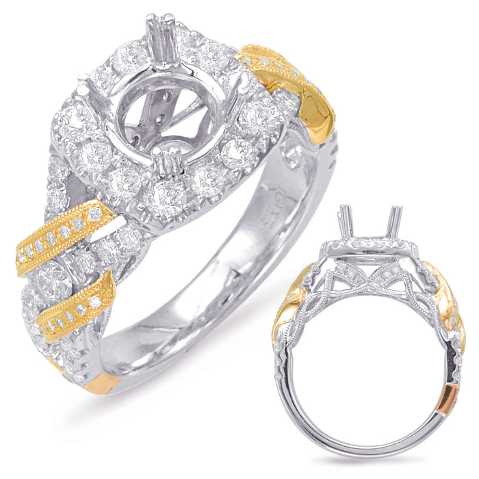 Yellow & White Gold Halo Engagement Ring - EN7823-1YW