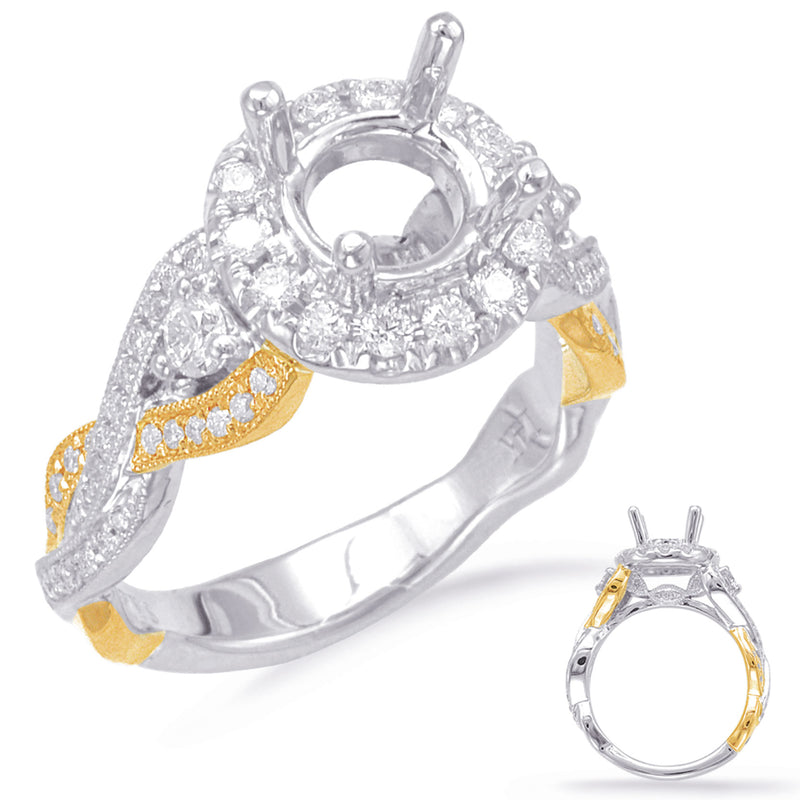 White & Yellow Gold Halo Engagement Ring - EN7824-1YW