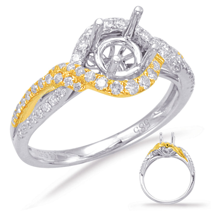 Yellow & White Gold Halo Engagement Ring - EN7837-1YW