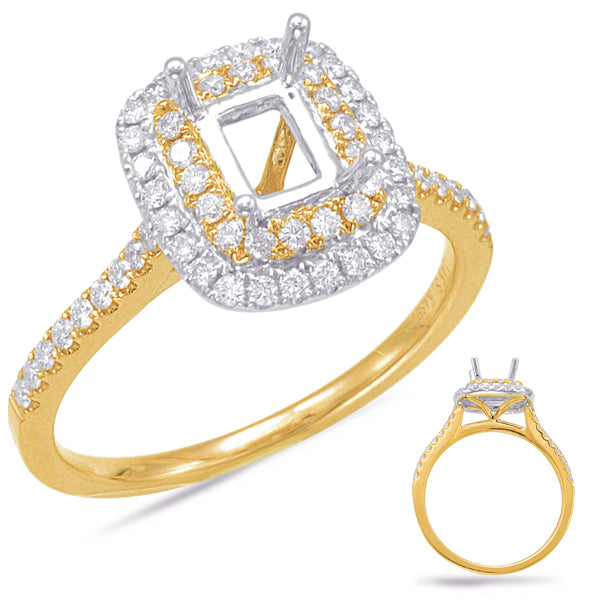 Yellow & White Gold Halo Engagement Ring - EN7845-6X5MYW