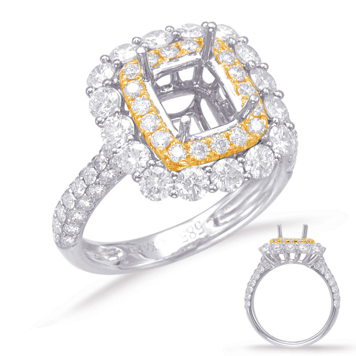 Yellow & White Gold Halo Engagement Ring - EN7853-7X6MYW