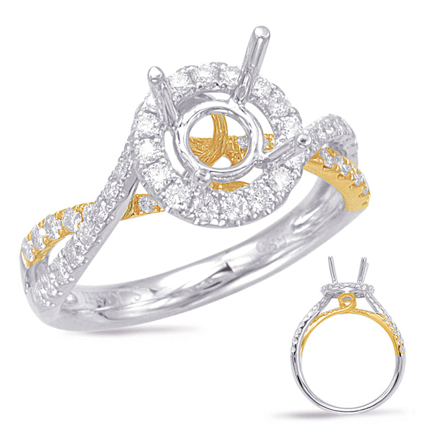 Yellow & White Gold Halo Engagement Ring - EN7856-15YW