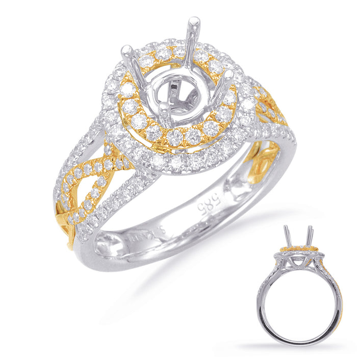 Yellow & White Gold Halo Engagement Ring - EN7858-1YW