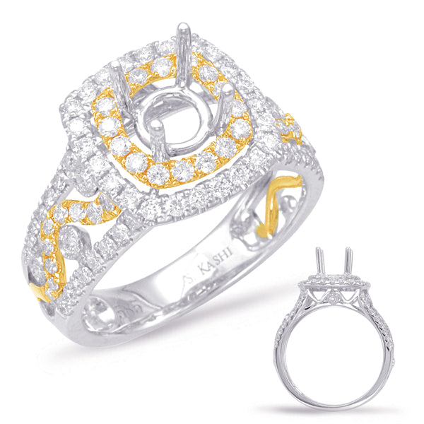 Yellow & White Gold Halo Engagement Ring - EN7859-1YW