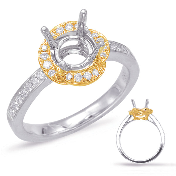 Yellow & White Gold Halo Engagement Ring - EN7861-1YW