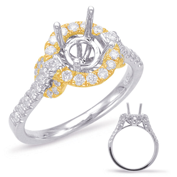 Yellow & White Gold Halo Engagement Ring - EN7862-1YW