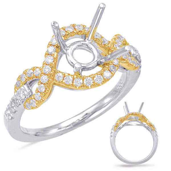 Yellow & White Gold Halo Engagement Ring - EN7863-1YW