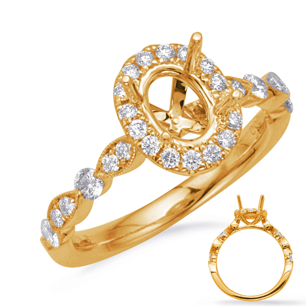 Yellow Gold Halo Engagement Ring - EN7866-6X4MOVYG