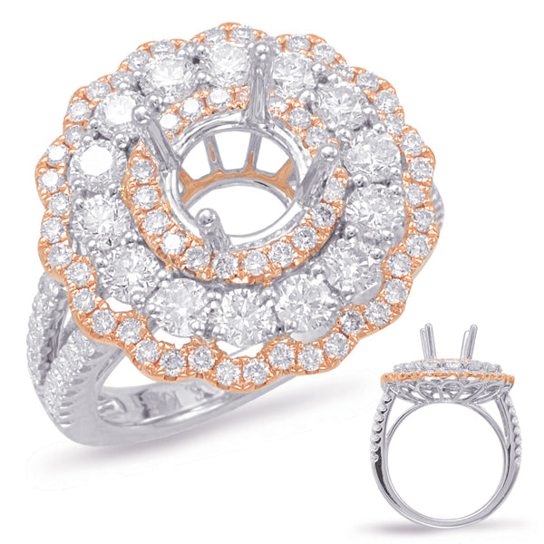 Rose & White Gold Halo Engagement Ring - EN7899-15PDRW