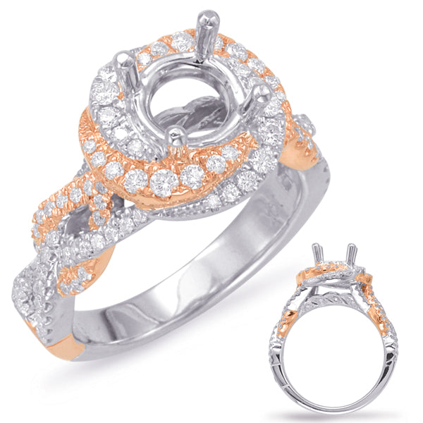 Rose & White Gold Halo Engagement Ring - EN7901-1RW