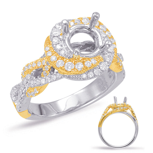 Yellow & White Gold Halo Engagement Ring - EN7901-1YW