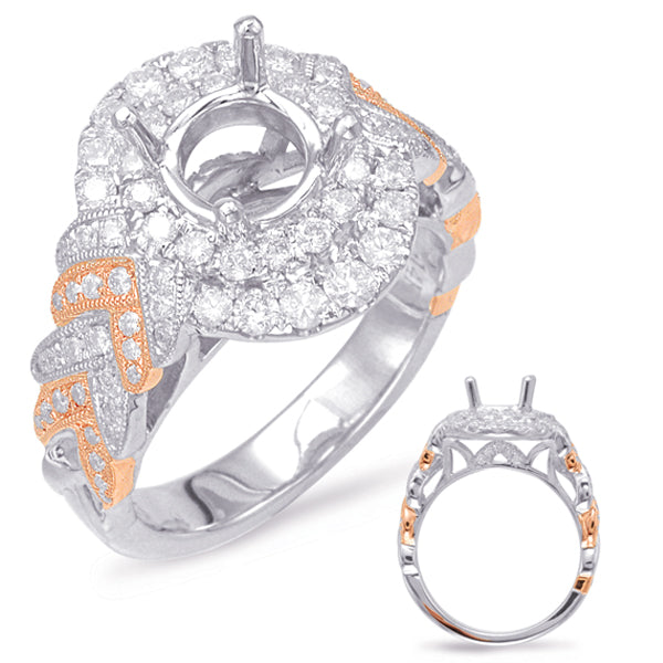 Rose & White Gold Halo Engagement Ring - EN7902-1RW