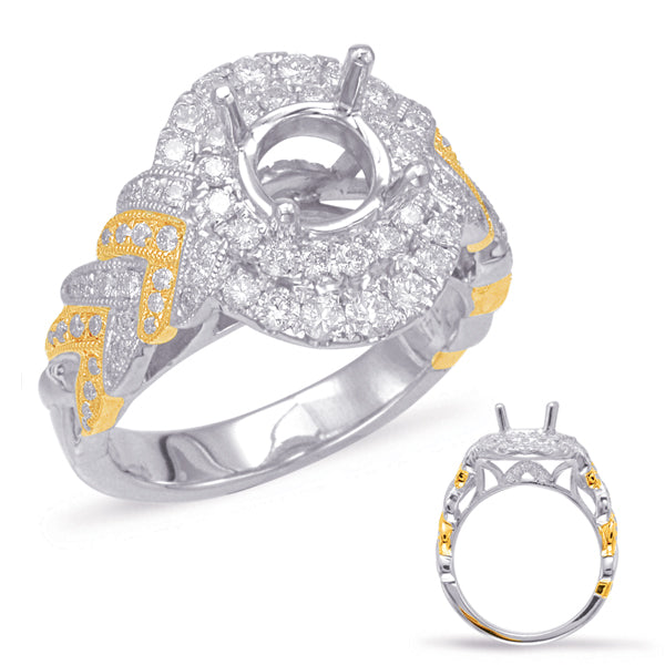 Yellow & White Gold Halo Engagement Ring - EN7902-1YW