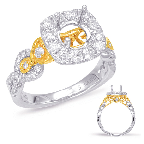 Yellow & White Gold Halo Engagement Ring - EN7903-125YW