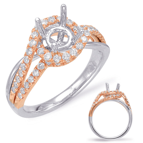 Rose & White Gold Halo Engagement Ring - EN7912-1RW