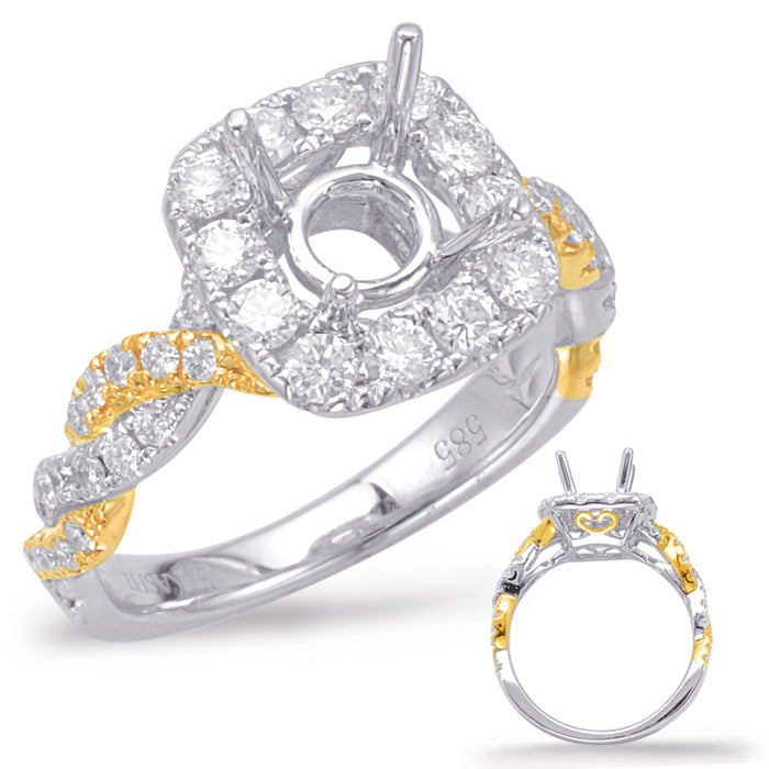 Yellow & White Gold Halo Engagement Ring - EN7944-1YW