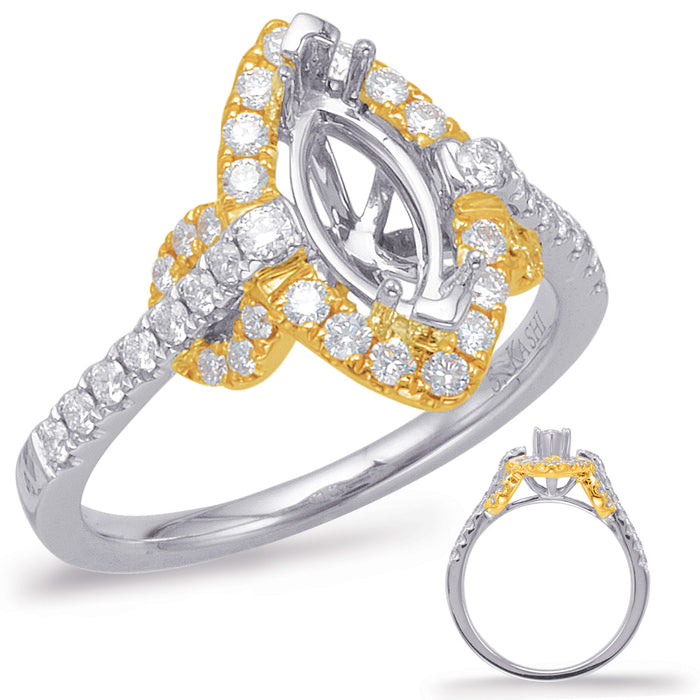 Yellow & White Gold Halo Engagement Ring - EN7949-10X5MYW