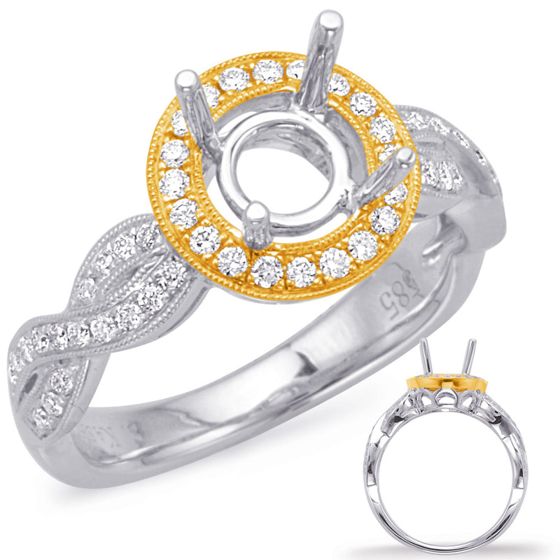 Yellow & White Gold Halo Engagement Ring - EN7971-1YW