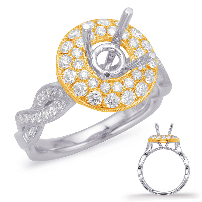 Yellow & White Gold Halo Engagement Ring - EN7972-1YW