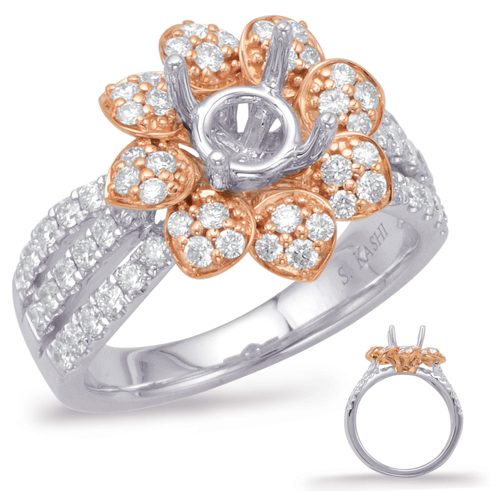 Rose & White Gold Halo Engagement Ring - EN7988-1RW