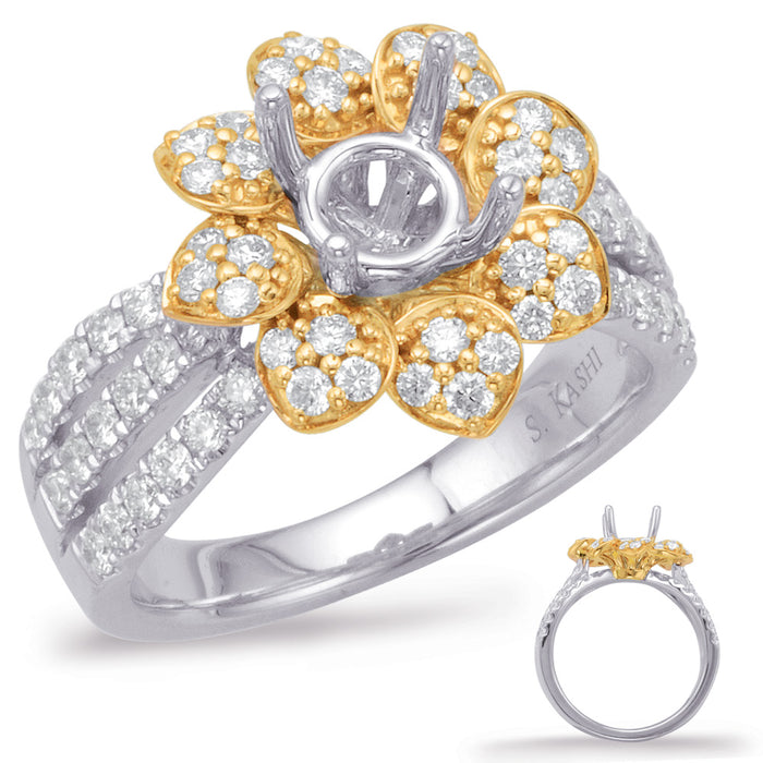 Yellow & White Gold Halo Engagement Rin - EN7988-1YW